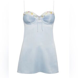 Elegant Blue Satin dress with floral detail